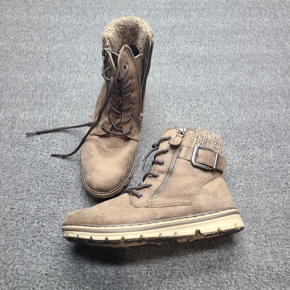Cliffs by White Mountain Kelsie‎ Taupe Suede Lace Up Zip Winter Boots Womens 6M